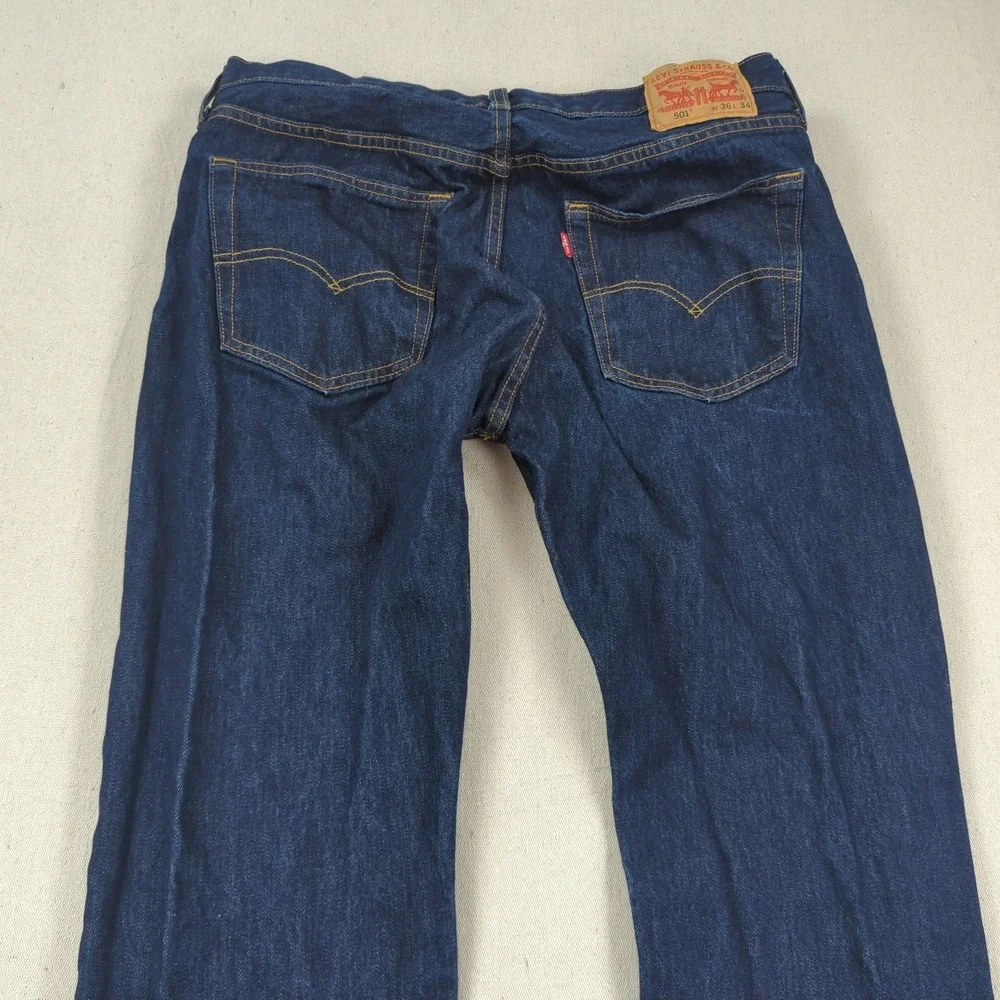 Levis 501 Jeans Mens 36x34 Blue Button Fly Classic‎ American Western Dark Wash
